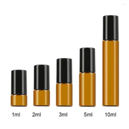 Storage Bottles 5Pcs 1ml 2ml 3ml 5ml 10ml Amber Thin Glass Roll On Bottle Sample Test Essential Oil Perfume Vials With Roller Metal Ball