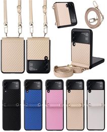 Carbon Fibre Leather Phone Case for Samsung Galaxy Z Flip 3 5G Bag with Chain Strap Cover for Samsung Z Filp3 5G Case7490433