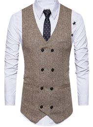 Brown Mens Vest 2019 Wool Groom Vests British Style Mens Suit Vests Slim Fit Custom Made mens designer ties Wedding Waistcoat4562696