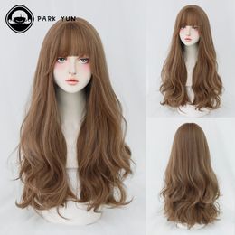 Long Curly Hair Women with Bangs Daily Brown Black Pink Lolita Cosplay Braided s Heat Resistant Fibre Party Fake 240113