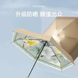 Umbrellas 6 Folding Gold Plastic Sunproof Mini Umbrella Sunny And Rainy Uv Convenient Sunshade Small Pocket