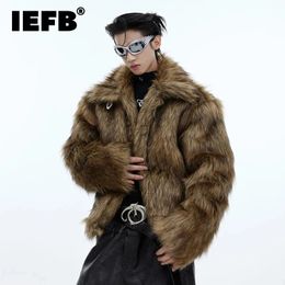 IEFB Vintage Men's Faux Fur Coat Niche Fleece Jacket Trun-down Collar Fashion Male Thickened Jacket High Street 9C3778 240113