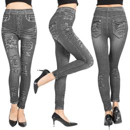 Women's Leggings Denim Print Jeans Look Like Sexy Stretchy High Waist Slim Skinny Jeggings