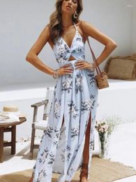 Casual Dresses Womens Summer Boho Maxi Long Dress Evening Party Beach Sundress Floral Halter 2024