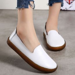 Dress Shoes Women Flats Plus Size 43 Genuine Leather Shoes Women Loafers Slip On Moccasins Nurse Flat Shoes Female Leather Casual Shoes
