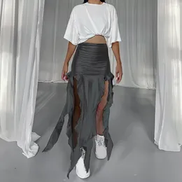 Skirts Slim Fit Irregular Skirt High Waist Ruffle Trim Maxi Asymmetric Fishtail Punk Party Sexy For Women Summer Lolita