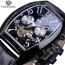 Forsining Top Brand Luxury Men Watch Black Leather Strap Business Man Wrist Watches High Quality Mechanical Automatic Male Clock227T