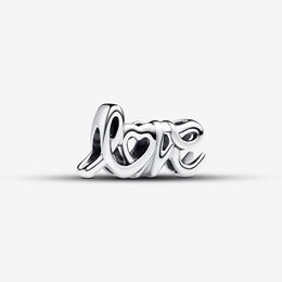 100% 925 Sterling Silver Handwritten Love Charms Fit Original European Charm Bracelet Fashion Women Wedding Engagement Jewellery Accessories