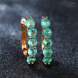Backs Earrings Cute Female Green Stone Charm Gold Color Clip For Women Round Crystal White Zircon Wedding Jewelry
