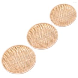 Dinnerware Sets 3 Pcs Bamboo Fruit Tray Storage Container Kitchen Round Plate Household Woven