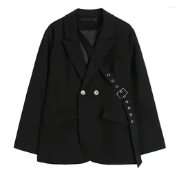 Women's Suits Black Suit Jacket Women Casual Loose Double-breasted Removable Lace-up Spring Notched Collar Long Sleeve Female Blazers Coat