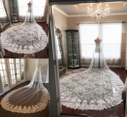 Cathedral length 3M Wedding Veils Top Quality Lace Applique One Layer Tulle Bridal Veil With Comb Custom Made9458768