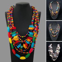 Chains Party Necklace Exaggerated Vintage Multilayer Handmade Colorful Beads Dress Up Fashion Item Ethnic Tassel Wood Beaded Bib Neckla