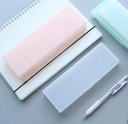 Simple Multifunction Transparent Pencil Case Frosted Plastic Pink Green White Pens Storage Box Holder SN2048