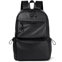 A 14 Inch Men's Backpack Large Capacity Travel Leisure Solid Colour Pu Computer Backpack Fashion Men And Women Students Schoolbag 240113