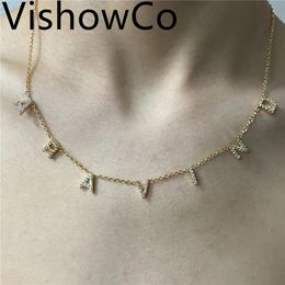 Necklaces Vishowco Crystal Pendant Custom Name Necklace Personalised Stainless Steel Zircon Letter Pendant Necklace for Women Jewelry Gift