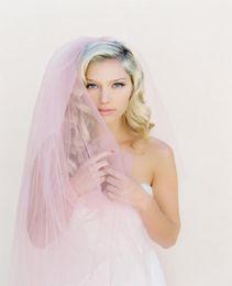 Waltz length white ivory Champagne pink wedding veil two layer cut edge bridal veil with comb A181067640