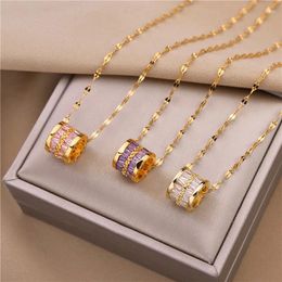 Pendant Necklaces Stainless Steel Zircon Round Collarbone Necklace Fashion Women Wedding Party Jewellery Non Fade Wholesale