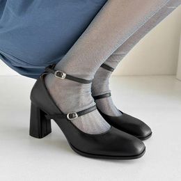 Dress Shoes Womens Single Elegant Casual Chunky Temperament High Heels 2024 Spring Cowhide Korean Style Comfortable