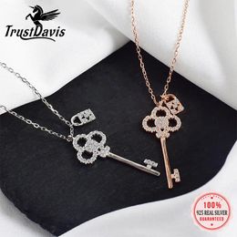 Necklaces Trustdavis Genuine Sterling Sier Fashion Key Lock Cz Pendant Choker Necklace for Women Wedding Party Fine Jewellery Ds1009