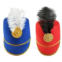 Berets Marching Band Hat Major Novelty Soldier With Feather Drum For Role Play Dress Up Carnival Cosplay
