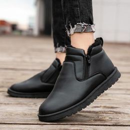 Boots Men Warm Shoes Winter Fashion Men's Plush Cotton Thickened Leather Waterproof Casual Snow Zapatillas Hombre