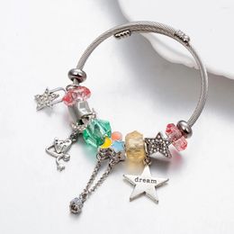 Charm Bracelets Design Stainless Steel Bangles Colorful Moon Star Pendant Beads For Women Pulseira Feminina Special Charms Jewelry