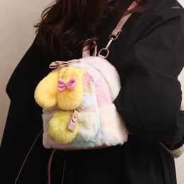 School Bags Brand Designer Faux Fur Women's Backpack Casual Plush Pendant Bucket Bag Travel