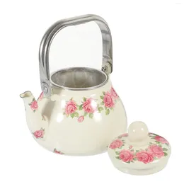 Dinnerware Sets Enamel Tea Kettle Retro Gas Teapot Water Heating Flower Coffee Pot Boiling Strainer Stovetop Home Kitchen