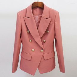 Ternos femininos 2024 de alta qualidade runway designer jaqueta clássico leão botões duplo breasted fino ajuste blazer pálido malva