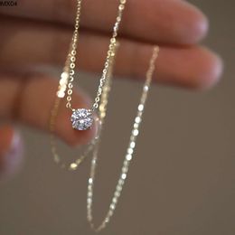 925 Sterling Silver Necklace with Gold Plated Four Prongs Single Diamond Super Flash Temperament Light Luxury Clavicle Chain Jewelry Jaiv