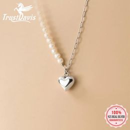 Necklaces Trustdavis Authentic Sterling Sier Lovely Pearl Heart Pendant Necklace for Women Wedding Birthday S Jewelry Gift Da1210