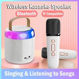 Speakers Portable Bluetooth Speaker with Microphone Karaoke Function Wireless Loudspeaker Mini Portable Karaoke Box with Dual Microphone