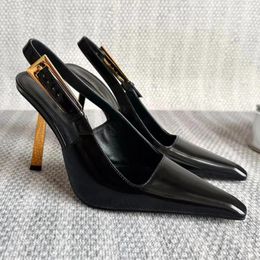 Sandals Stiletto Heels Women Pointed Pumps Patent Leather 2024 Summer Designer Mule Elegant Shoes Sexy Office High