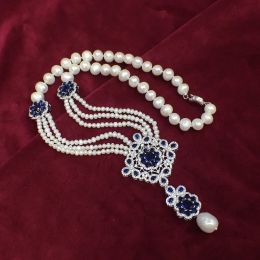 Retro Palace Stil Süßwasser Perle Cecklace Mode High-end Große Kristall Anhänger Halskette Weibliche Persönlichkeit Bankett Schmuck