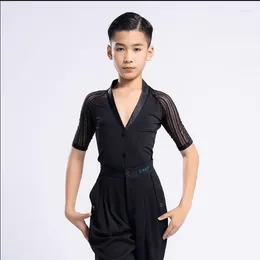 Stage Wear Boy Latin Top Half Sleeve Button Design Male Dance Tops For Shirt Cha Samba Dancewear Professional Costume