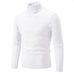 Autumn and Winter Mens Knitted Jacquard Sweater High Neck Slim Fit Warm Pullover Clothes 240113