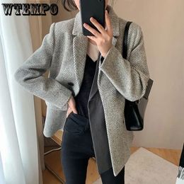 Women Herringbone Suit Wool Blended Straight Double Pocket Jacket Blazer Autumn and Winter Woollen Suits Women's Woollen Coat 240113