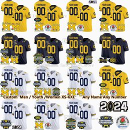 Custom NCAA 2023-24 Big Ten Champion Michigan Wolverines Football Jersey 9 J.J. McCarthy 10 Tom Brady 2 Charles Woodson Cade McNamara Corum 1000 Wins Rose Bowl Patch