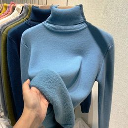 Racing Jackets Thicken Velvet Turtleneck Sweater Women Korean Fashion Lined Warm Sueter Knitted Pullover Slim Top Winter Jersey Knitwear