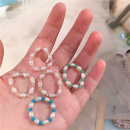 Cluster Rings Kpop Cute Multi Beaded Imitation Pearl Crystal Adjustable Rope Chain For Women Continuous Circle Minimalist Ring Gift