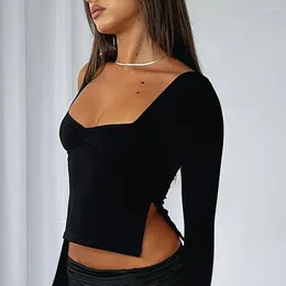 Women's Blouses Women Lightweight Long Sleeve Top Side Slit Chic Autumn Fashion Slim Square Neck For Ladies