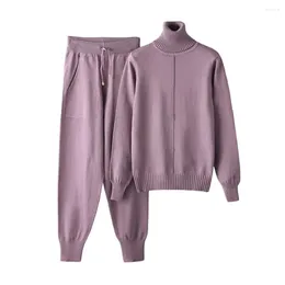Women's Two Piece Pants 2024 Women Sweater Suits Sets Autumn Winter Fashion Thick Soft Knitted Tracksuit Pullovers Long Pant Casual 2PCS