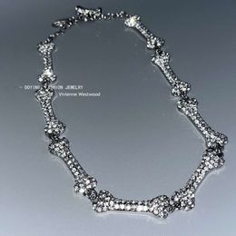 Viviennelies Saturn series Sparkling Diamond Bone Shape Necklace Spliced Full Diamond Light Luxury designer jeweler Westwood For Woman High quality Holiday Gifts