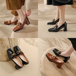 Women Dress Shoes Spring Autumn Women's High Heels Single Middle English Style Small Leather Hepburn Winter