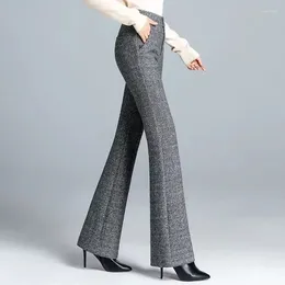 Women's Pants Office Lady Fashion Thicken Wool Flare Autumn Winter Korean Slim High Waist Wide Leg Women Solid Casual Suit Trousers N102