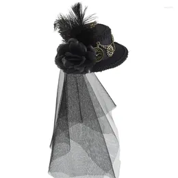 Berets Steampunk Hats For Women With Veil Top Hat Time Traveler Accessories Halloween Party