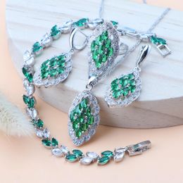 Necklaces Sterling Sier Jewellery Sets for Women Green Zircon Earrings Rings Pendant Ladies Wedding Necklace Bracelets Set Jewellery