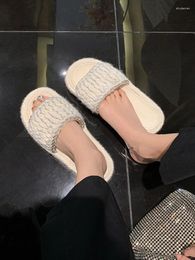 Slippers Knitted Woven Thick Bottom Soft Sole Women Shoes Open Toe Slingback Solid Colour Zapatos Mujer