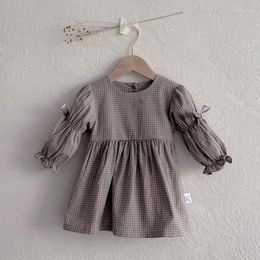 Girl Dresses 2024 Spring Korean Style Toddler Baby Princess Dress Long Sleeved Cotton Plaid Kids Party 0-3Yrs Sisters Clothes